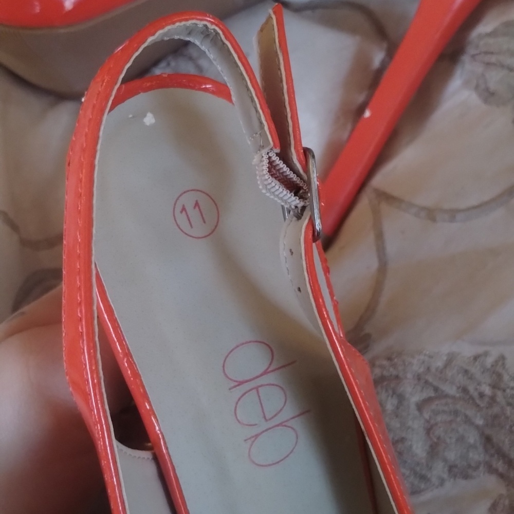 Sexy Deb Orange Patent Leather Peep-Toe Slingback Stripper Heels, Sz 11! 🍁 - Picture 7 of 7